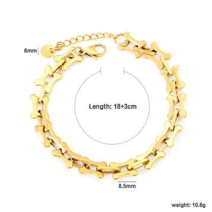 Wholesale Bone-Shaped Link Chain Bracelet in Gold-Plated Stainless Steel | Adjustable Statement Bracelet for Bulk Order