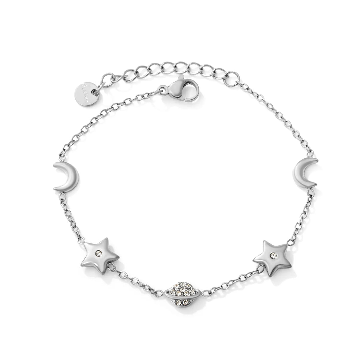Whimsical Celestial Star Moon Saturn Charm Bracelet | 6-9mm Mixed Charms | 17+3cm Adjustable Cable Chain | 18K Gold Plated & Silver Tone Two Colors