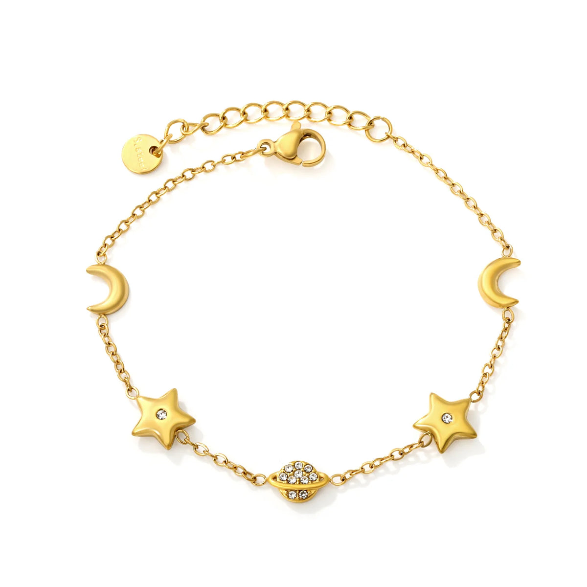 Whimsical Celestial Star Moon Saturn Charm Bracelet | 6-9mm Mixed Charms | 17+3cm Adjustable Cable Chain | 18K Gold Plated & Silver Tone Two Colors
