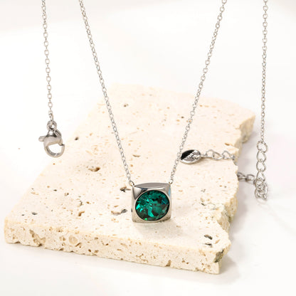 Square Pendant with white & mineral black & deep purple & light purple & red & pink & deep blue & light blue & deep green & light green & white opal & pink opal pendant 10mm necklace 43+5cm