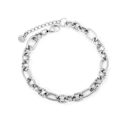 Wholesale Mixed Oval & Textured Link Chain Bracelet in Gold-Plated Stainless Steel | Adjustable Extension | Silver Color Available