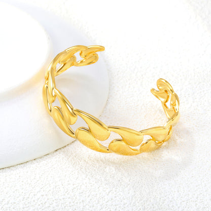 Fashion Accessory Gold Plated Stainless Steel Open Bangle Classic Smooth Water Drop Bracelet