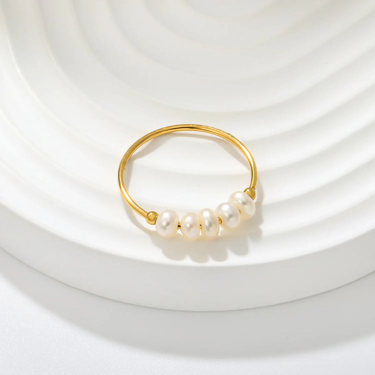 5 Freshwater Pearl Beads Stacking Ring | 4.5mm Band | 18K Gold Plated | MOQ 12