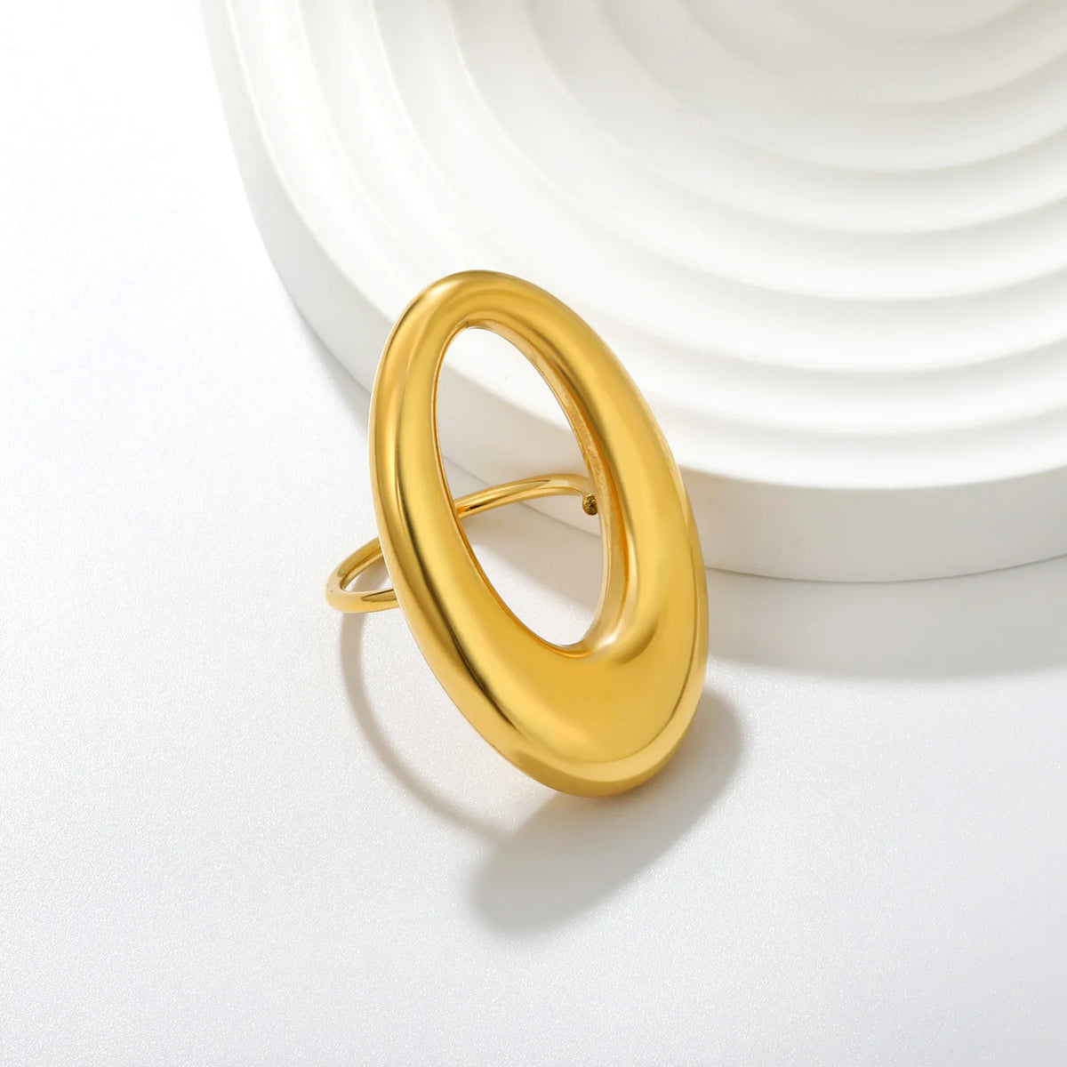 Modern Abstract Oval Openwork Ring | Bold Smooth Puffy Oval Stackable Statement Band | Size 8
