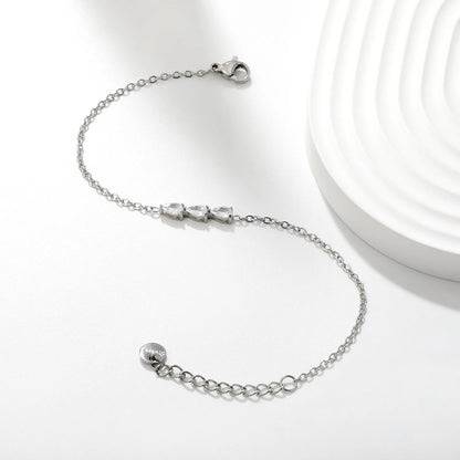 Triple Teardrop CZ Bar Bracelet | 17x3.5mm Pear Zircon Bar | 17+3cm Adjustable Chain | Gold & Silver Tone
