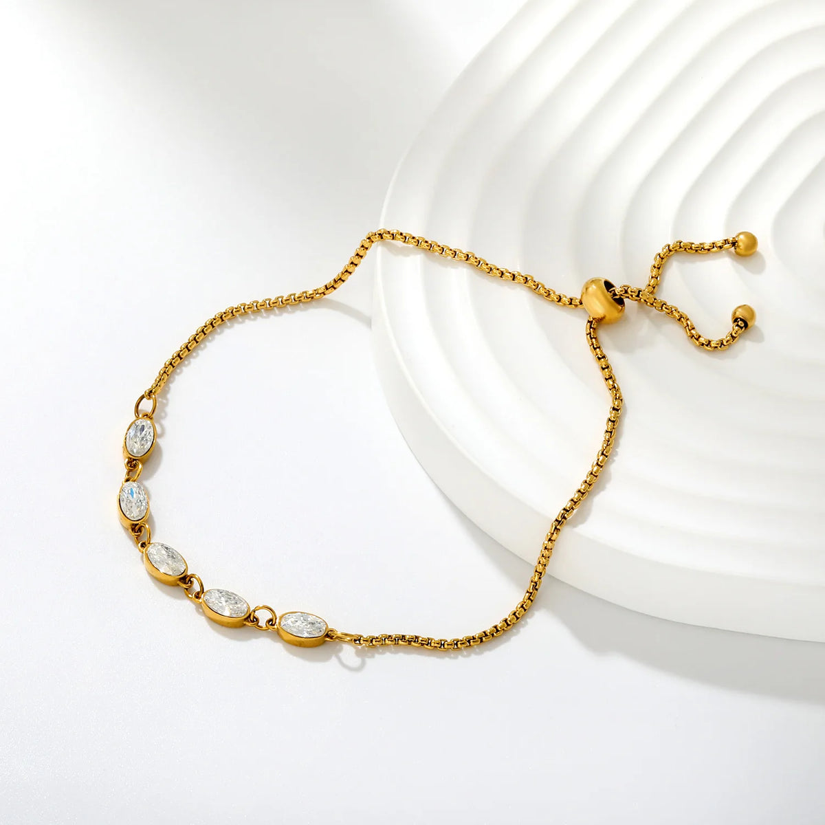 Minimalist Oval Clear CZ Bolo Bracelet | 8.5x3.7mm Marquise Oval Zircon | 24cm Adjustable Box Chain
