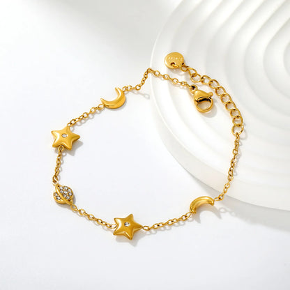 Whimsical Celestial Star Moon Saturn Charm Bracelet | 6-9mm Mixed Charms | 17+3cm Adjustable Cable Chain | 18K Gold Plated & Silver Tone Two Colors