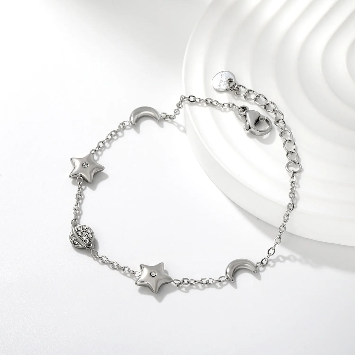 Whimsical Celestial Star Moon Saturn Charm Bracelet | 6-9mm Mixed Charms | 17+3cm Adjustable Cable Chain | 18K Gold Plated & Silver Tone Two Colors