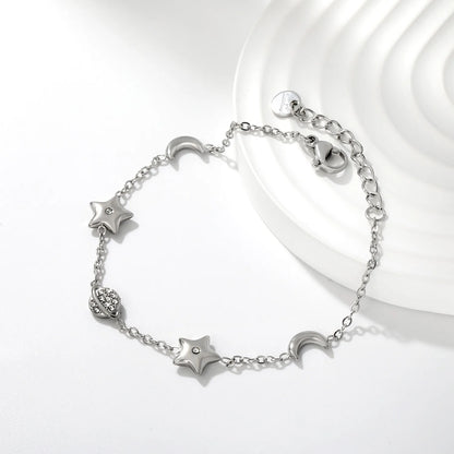Whimsical Celestial Star Moon Saturn Charm Bracelet | 6-9mm Mixed Charms | 17+3cm Adjustable Cable Chain | 18K Gold Plated & Silver Tone Two Colors