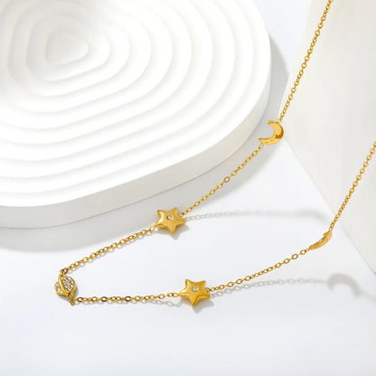 Celestial Star Moon Planet Station Necklace | 6x8mm Moon | 9mm Star | 6x9mm Saturn | 40+5cm Chain | Gold & Silver Tone