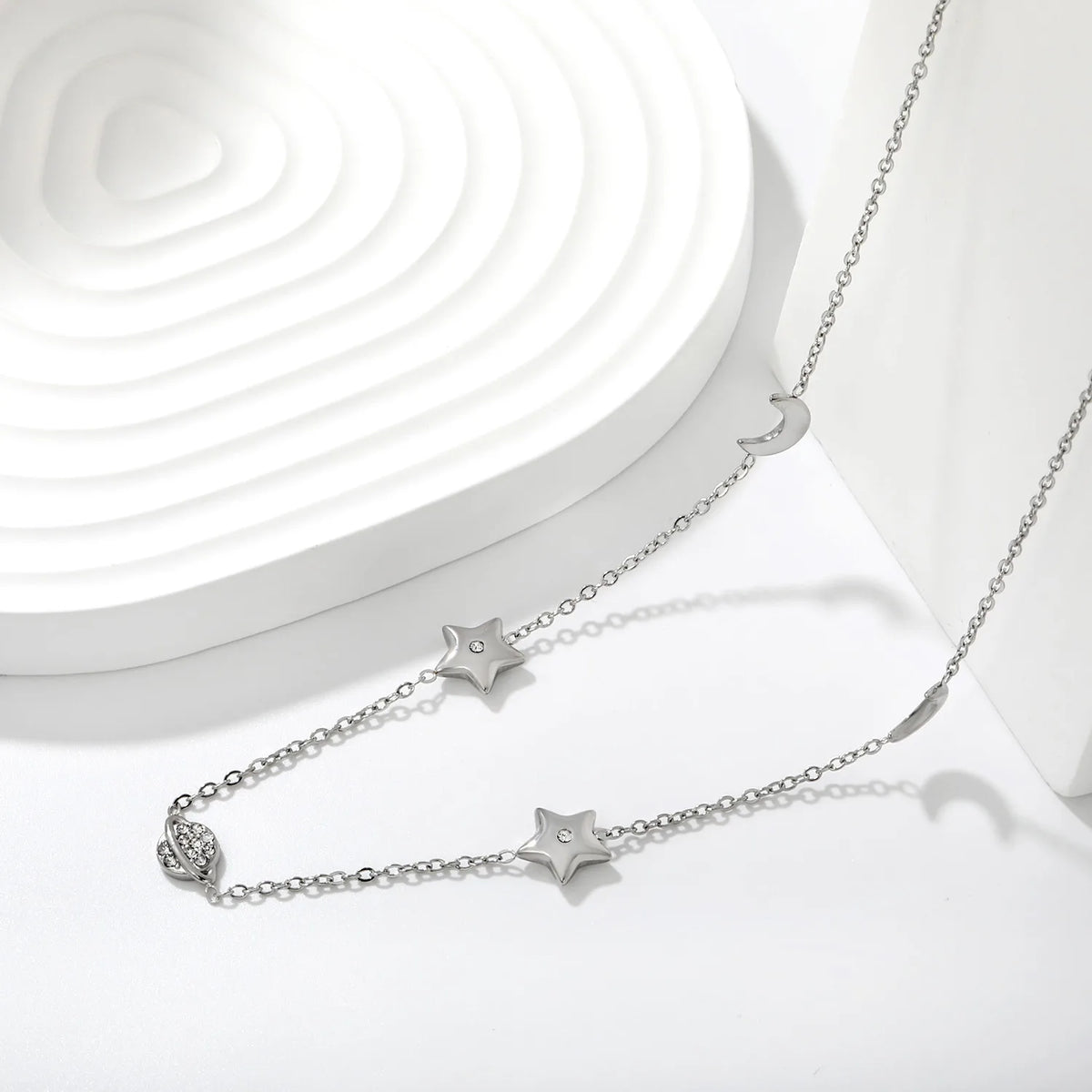 Celestial Star Moon Planet Station Necklace | 6x8mm Moon | 9mm Star | 6x9mm Saturn | 40+5cm Chain | Gold & Silver Tone