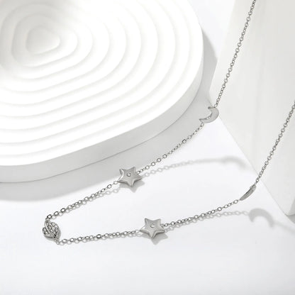 Celestial Star Moon Planet Station Necklace | 6x8mm Moon | 9mm Star | 6x9mm Saturn | 40+5cm Chain | Gold & Silver Tone