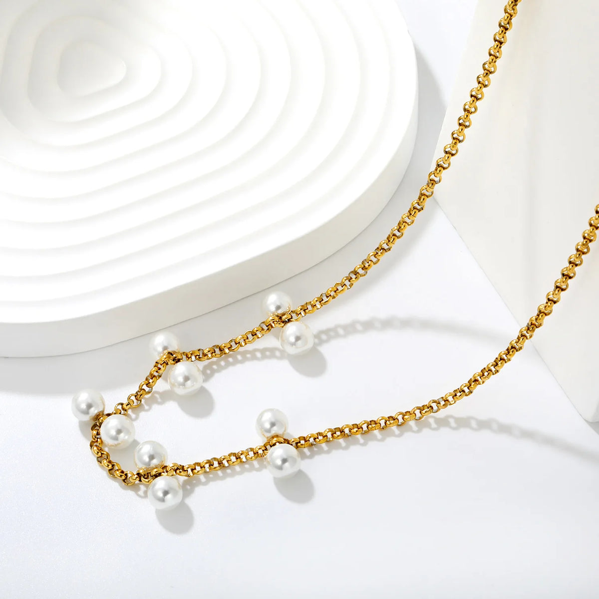 Elegant Scattered Double Pearl Cluster Choker Necklace | 6mm Twin Pearl Beads | 42+5cm Rolo Chain