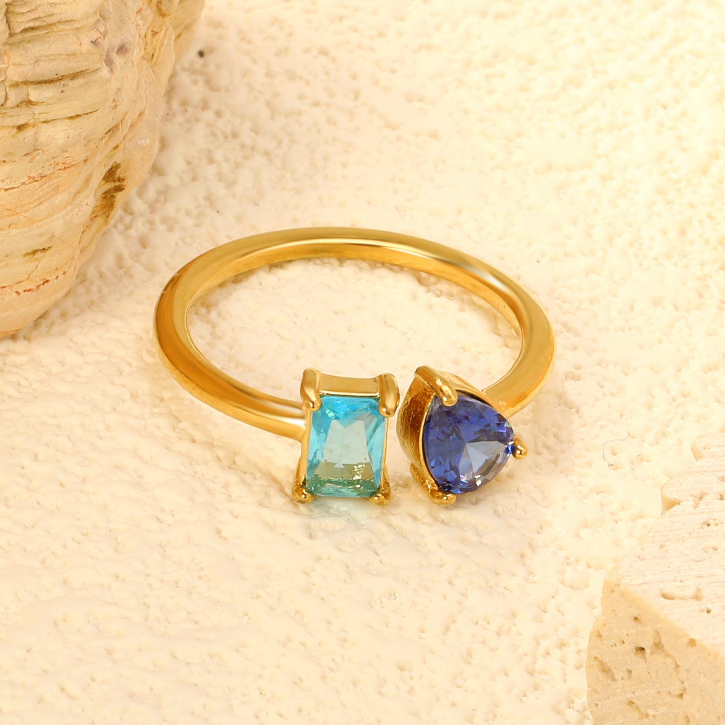 18K Gold Plated Titanium Steel Birthstone Plain Women Ring Nice Multi-Color Zircon Jewelry Best Gift