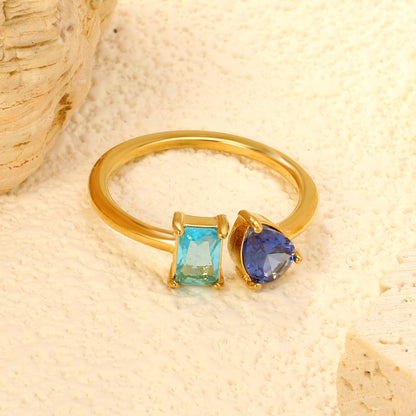18K Gold Plated Titanium Steel Birthstone Plain Women Ring Nice Multi-Color Zircon Jewelry Best Gift