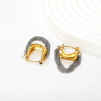 Two-Tone Sculpted Hoop Earrings with Layered Chain Drops | Stainless Steel | Wholesale
