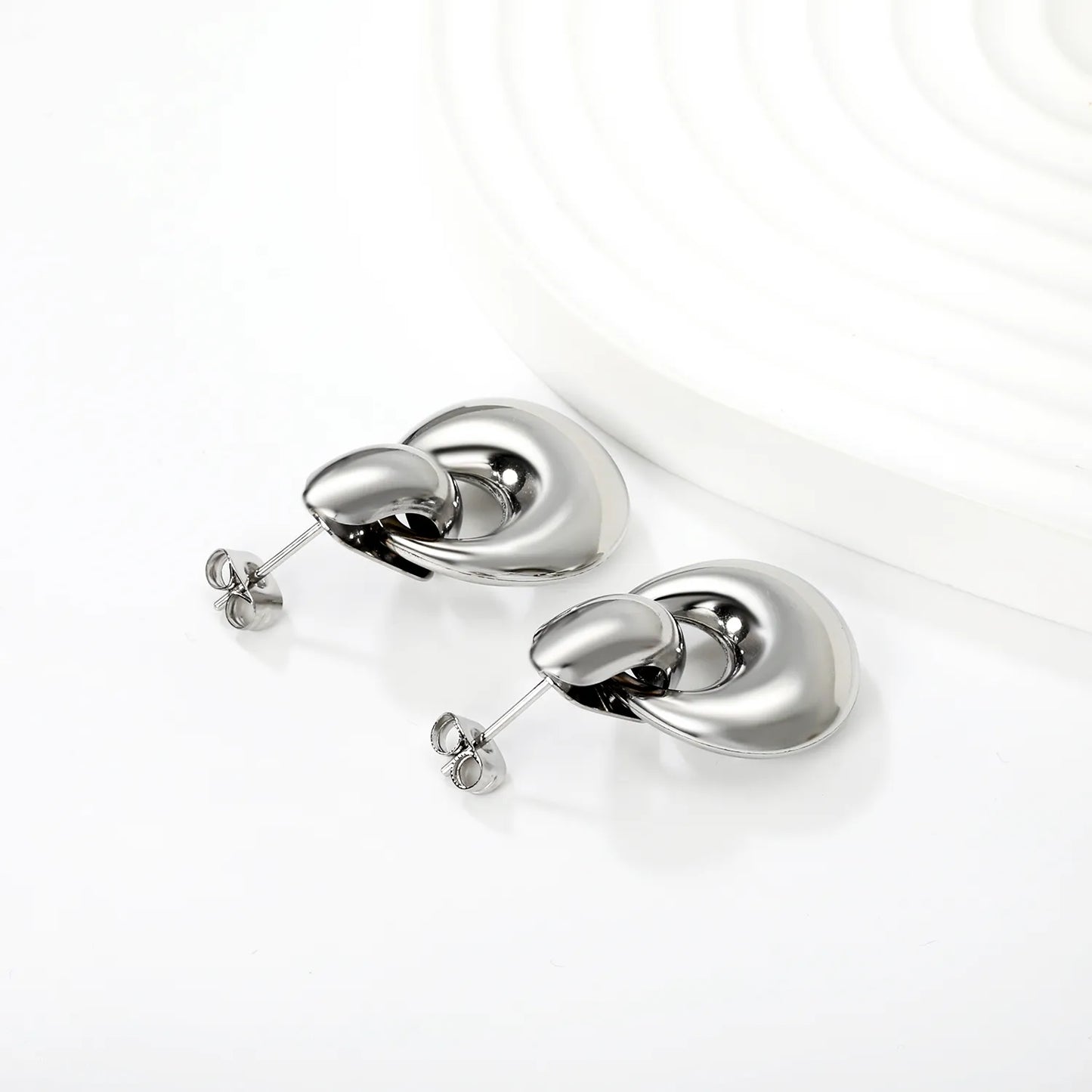 Sculpted Double-Link Drop Earrings – Stainless Steel | Gold & Silver Available | Wholesale Bulk Order With MOQ