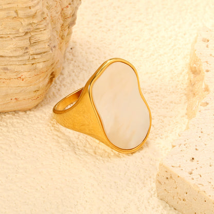 24.4mm 18k Gold PVD Plated Stainless Steel White Shell Rings Unique Stylish