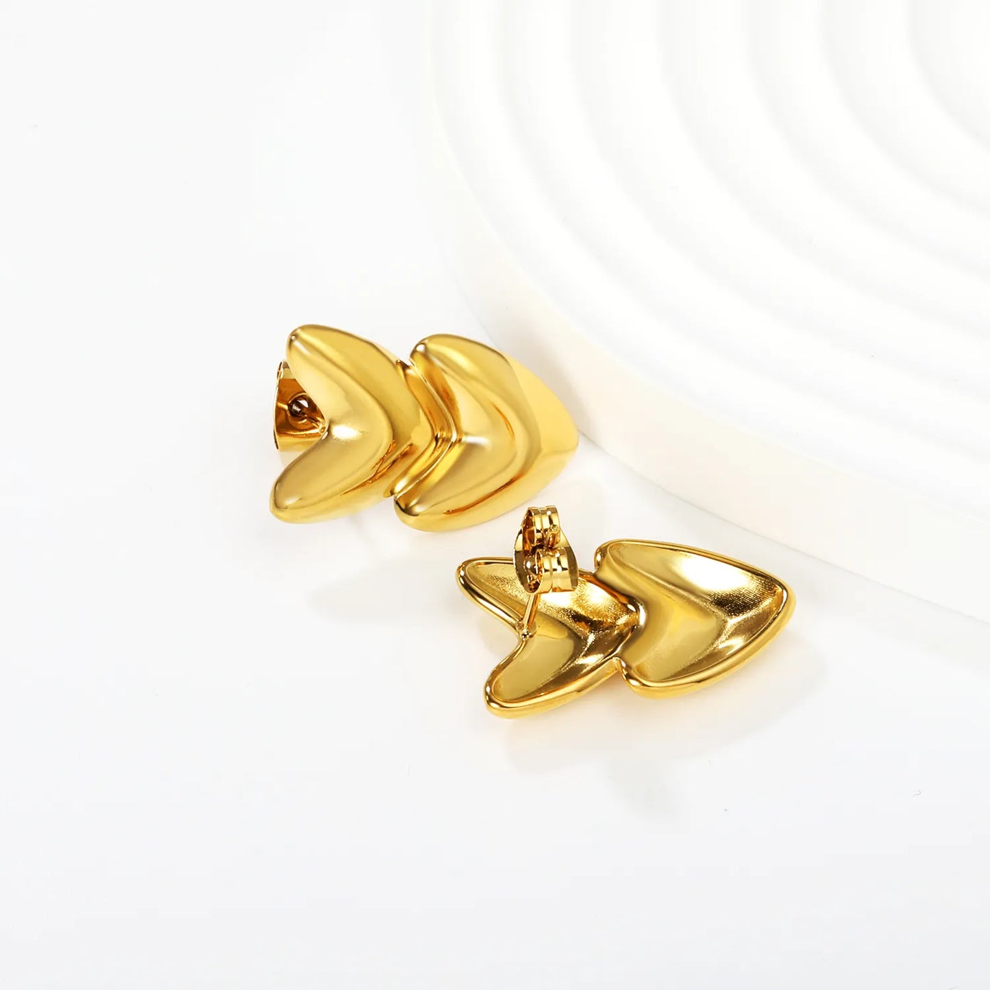 Double Hearts Minimalism Gold-plated Stainless Steel Earrings for Bulk Order | Wholesale Available | 12 MOQ