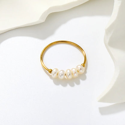 5 Freshwater Pearl Beads Stacking Ring | 4.5mm Band | 18K Gold Plated | MOQ 12