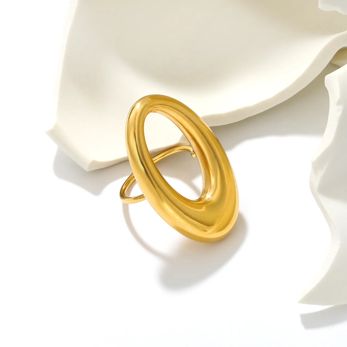 Modern Abstract Oval Openwork Ring | Bold Smooth Puffy Oval Stackable Statement Band | Size 8