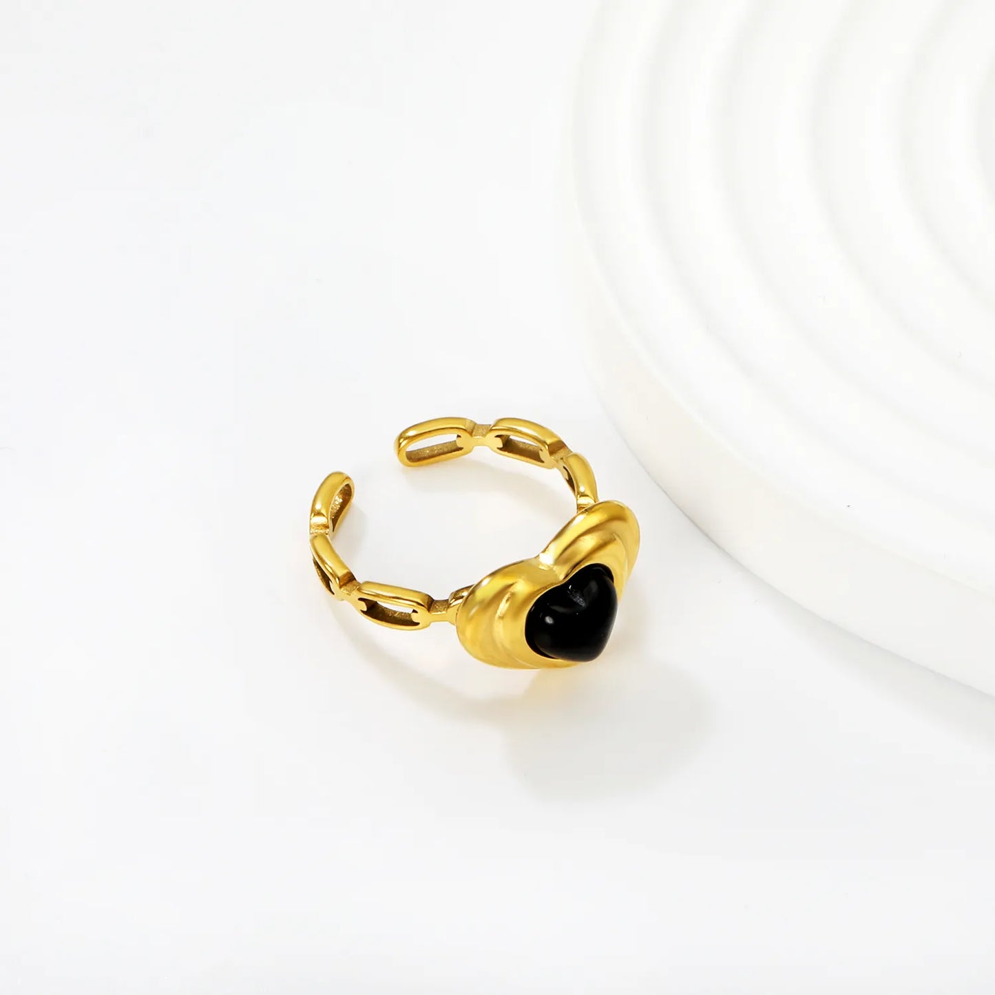 Wholesale Heart-shaped Black Agate Open Ring for Bulk Order | Wholesale MOQ 12