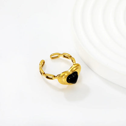 Wholesale Heart-shaped Black Agate Open Ring for Bulk Order | Wholesale MOQ 12