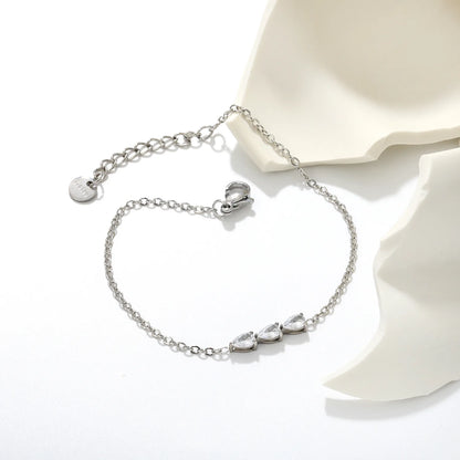 Triple Teardrop CZ Bar Bracelet | 17x3.5mm Pear Zircon Bar | 17+3cm Adjustable Chain | Gold & Silver Tone