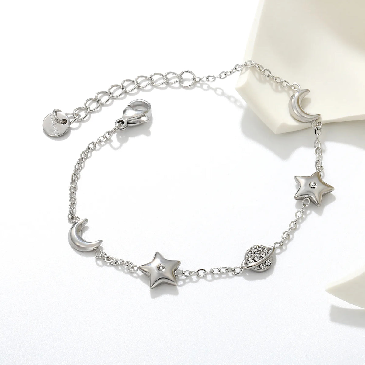 Whimsical Celestial Star Moon Saturn Charm Bracelet | 6-9mm Mixed Charms | 17+3cm Adjustable Cable Chain | 18K Gold Plated & Silver Tone Two Colors