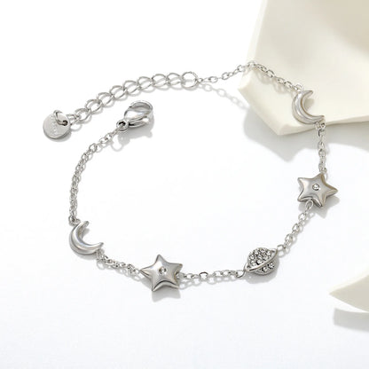 Whimsical Celestial Star Moon Saturn Charm Bracelet | 6-9mm Mixed Charms | 17+3cm Adjustable Cable Chain | 18K Gold Plated & Silver Tone Two Colors