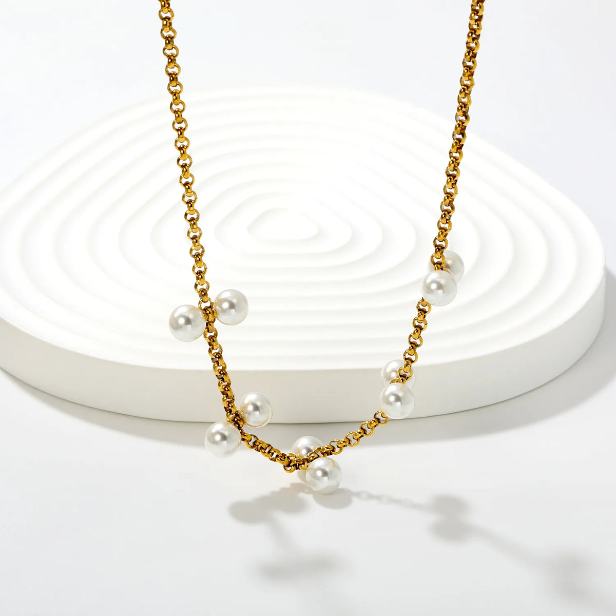Elegant Scattered Double Pearl Cluster Choker Necklace | 6mm Twin Pearl Beads | 42+5cm Rolo Chain