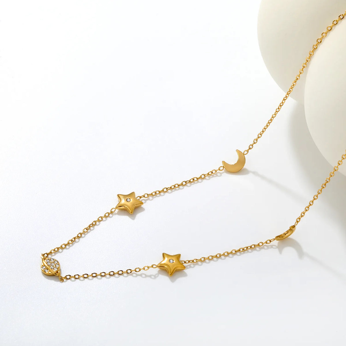 Celestial Star Moon Planet Station Necklace | 6x8mm Moon | 9mm Star | 6x9mm Saturn | 40+5cm Chain | Gold & Silver Tone