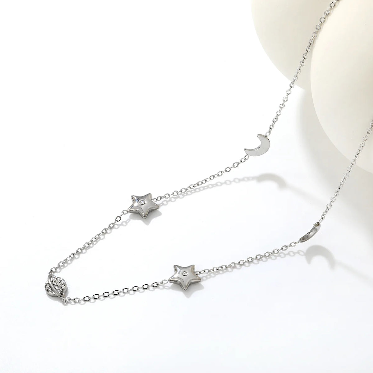 Celestial Star Moon Planet Station Necklace | 6x8mm Moon | 9mm Star | 6x9mm Saturn | 40+5cm Chain | Gold & Silver Tone
