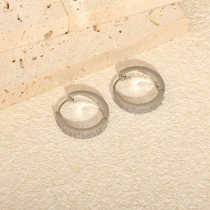 Chunky Double Row CZ Huggie Hoop Earrings | Gold & Steel Color | 4x20mm Paved Cubic Zirconia | MOQ 12