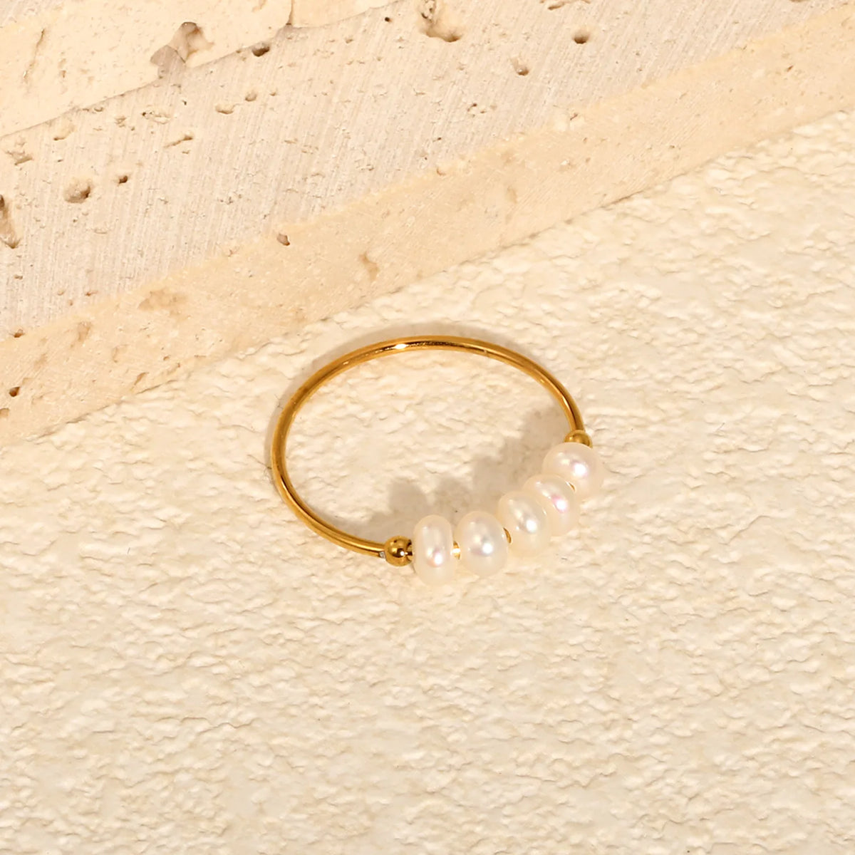5 Freshwater Pearl Beads Stacking Ring | 4.5mm Band | 18K Gold Plated | MOQ 12