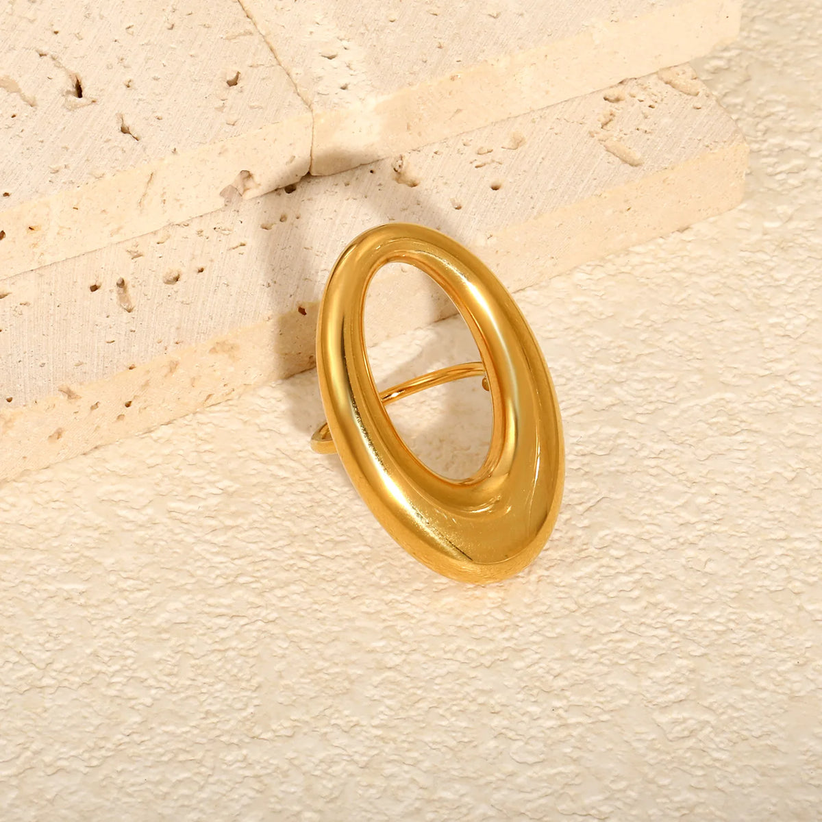 Modern Abstract Oval Openwork Ring | Bold Smooth Puffy Oval Stackable Statement Band | Size 8