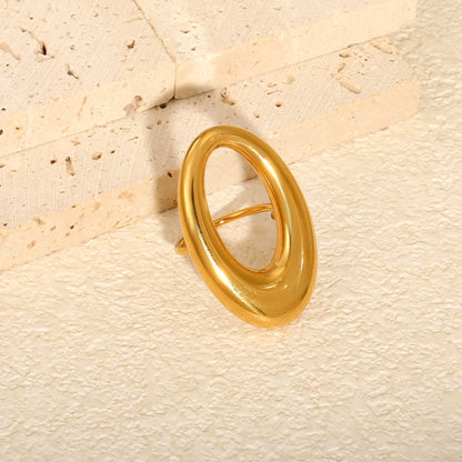 Modern Abstract Oval Openwork Ring | Bold Smooth Puffy Oval Stackable Statement Band | Size 8
