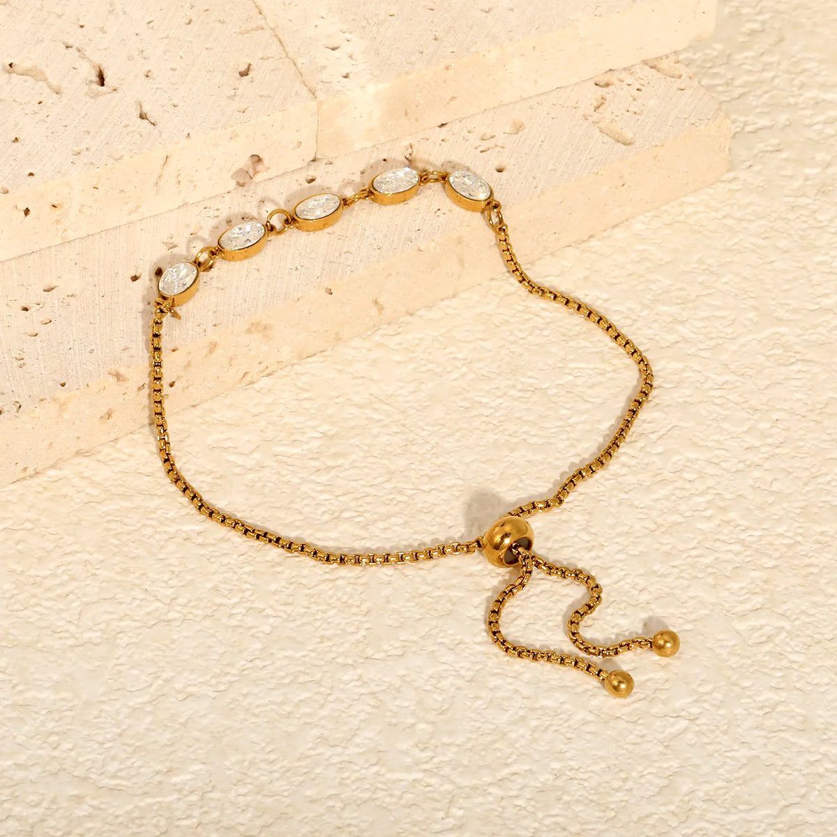 Minimalist Oval Clear CZ Bolo Bracelet | 8.5x3.7mm Marquise Oval Zircon | 24cm Adjustable Box Chain