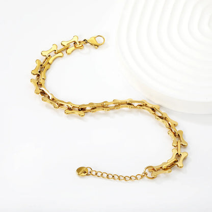 Wholesale Bone-Shaped Link Chain Bracelet in Gold-Plated Stainless Steel | Adjustable Statement Bracelet for Bulk Order