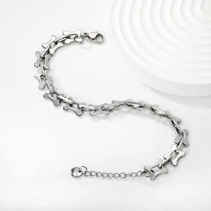 Wholesale Bone-Shaped Link Chain Bracelet in Gold-Plated Stainless Steel | Adjustable Statement Bracelet for Bulk Order