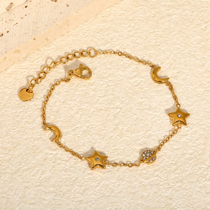 Whimsical Celestial Star Moon Saturn Charm Bracelet | 6-9mm Mixed Charms | 17+3cm Adjustable Cable Chain | 18K Gold Plated & Silver Tone Two Colors