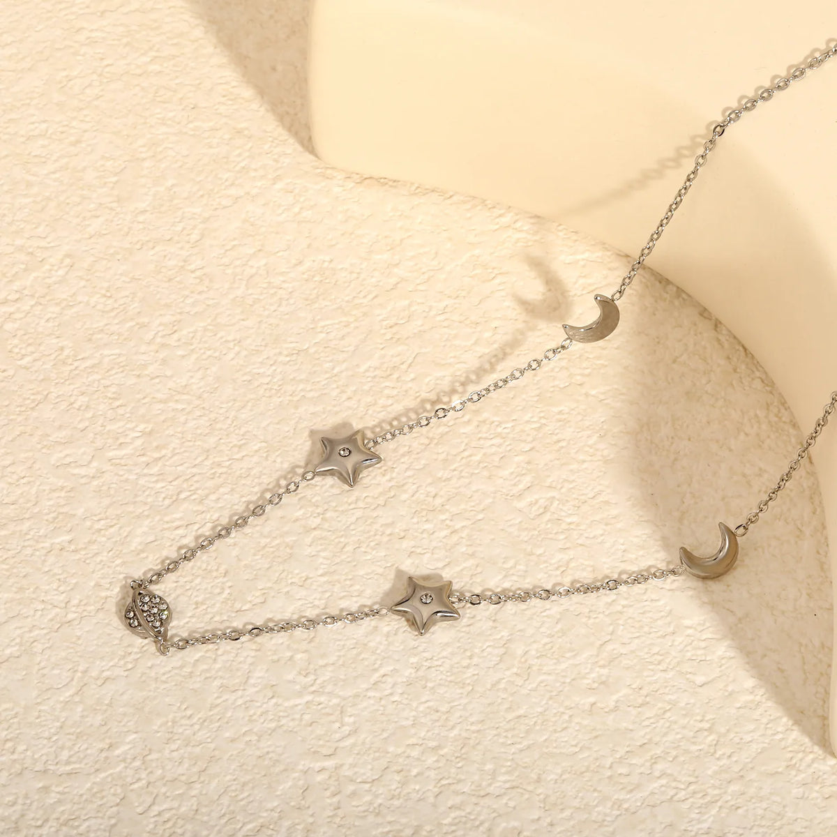 Celestial Star Moon Planet Station Necklace | 6x8mm Moon | 9mm Star | 6x9mm Saturn | 40+5cm Chain | Gold & Silver Tone