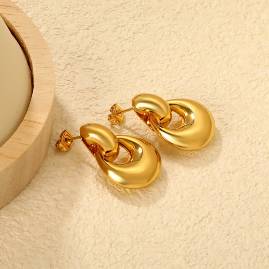 Sculpted Double-Link Drop Earrings – Stainless Steel | Gold & Silver Available | Wholesale Bulk Order With MOQ