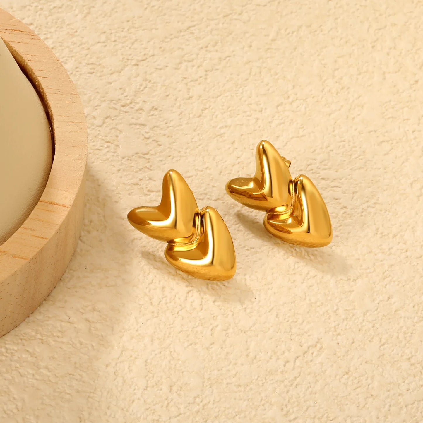 Double Hearts Minimalism Gold-plated Stainless Steel Earrings for Bulk Order | Wholesale Available | 12 MOQ