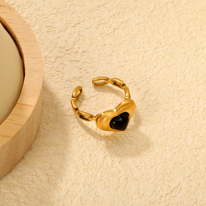 Wholesale Heart-shaped Black Agate Open Ring for Bulk Order | Wholesale MOQ 12