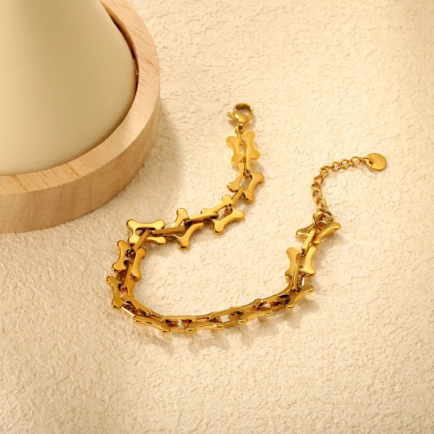 Wholesale Bone-Shaped Link Chain Bracelet in Gold-Plated Stainless Steel | Adjustable Statement Bracelet for Bulk Order