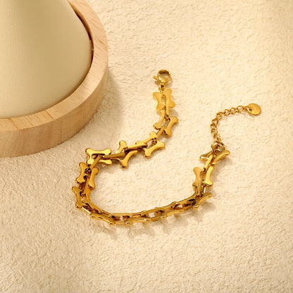 Wholesale Bone-Shaped Link Chain Bracelet in Gold-Plated Stainless Steel | Adjustable Statement Bracelet for Bulk Order
