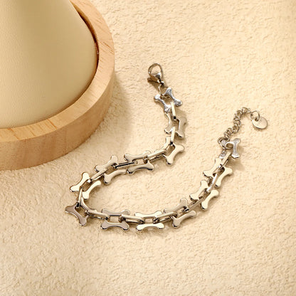 Wholesale Bone-Shaped Link Chain Bracelet in Gold-Plated Stainless Steel | Adjustable Statement Bracelet for Bulk Order