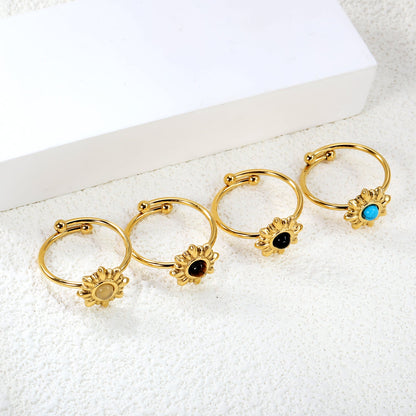 12.3mm Sun Belt White Cat's Eye/Black Cat's Eye/Turquoise/Tiger's Eye Ring Golden 8