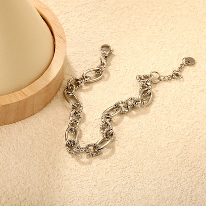 Wholesale Mixed Oval & Textured Link Chain Bracelet in Gold-Plated Stainless Steel | Adjustable Extension | Silver Color Available